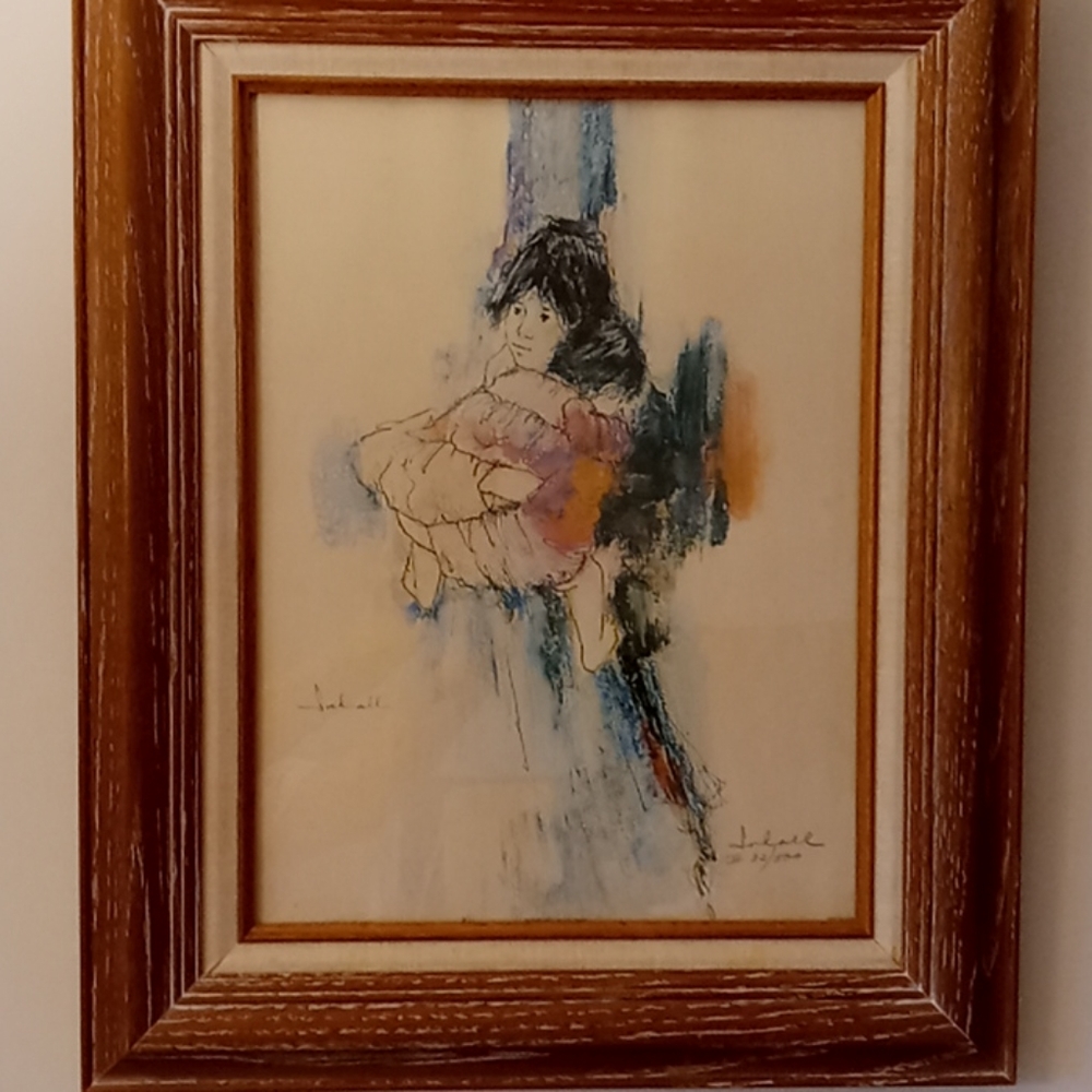 Susan Sahall lithograph print.Mother & child.